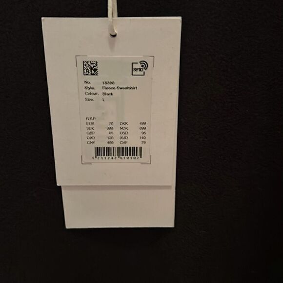 Rains Men's Size L Fleece Crewneck Sweatshirt Black Relaxed Fit Pullover New - Picture 3 of 7